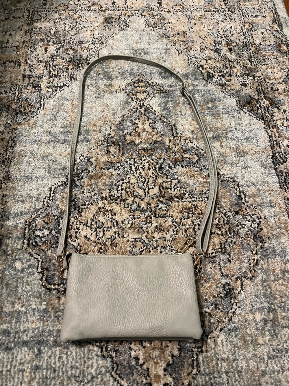 Classic Leather Crossbody Bag in Light Gray